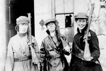I really like this image. I am opposed to violence but understand and support its use for defensive purposes and where, as here, imperial oppression is being fought. The women here are Mae Burke, Eithne Coyle and Linda Kearns. These women were brave and dedicated Irish republican activists. They were imprisoned and made a daring escape in 1921 from Mountjoy gaol and sheltered at Duckett’s Grove, County Carlow, where this image was taken. Eithne Coyle was also president of Cumann na mBan from 1926-1941 and Linda Kearns was an early Fianna Fáil politician. The original photograph shows the women standing on the much-hated union jack flag. I have, like many, some Irish heritage. I am grateful to Richmond Barracks and Culture Connects, Dublin City Council for information on the photograph.  Feminism